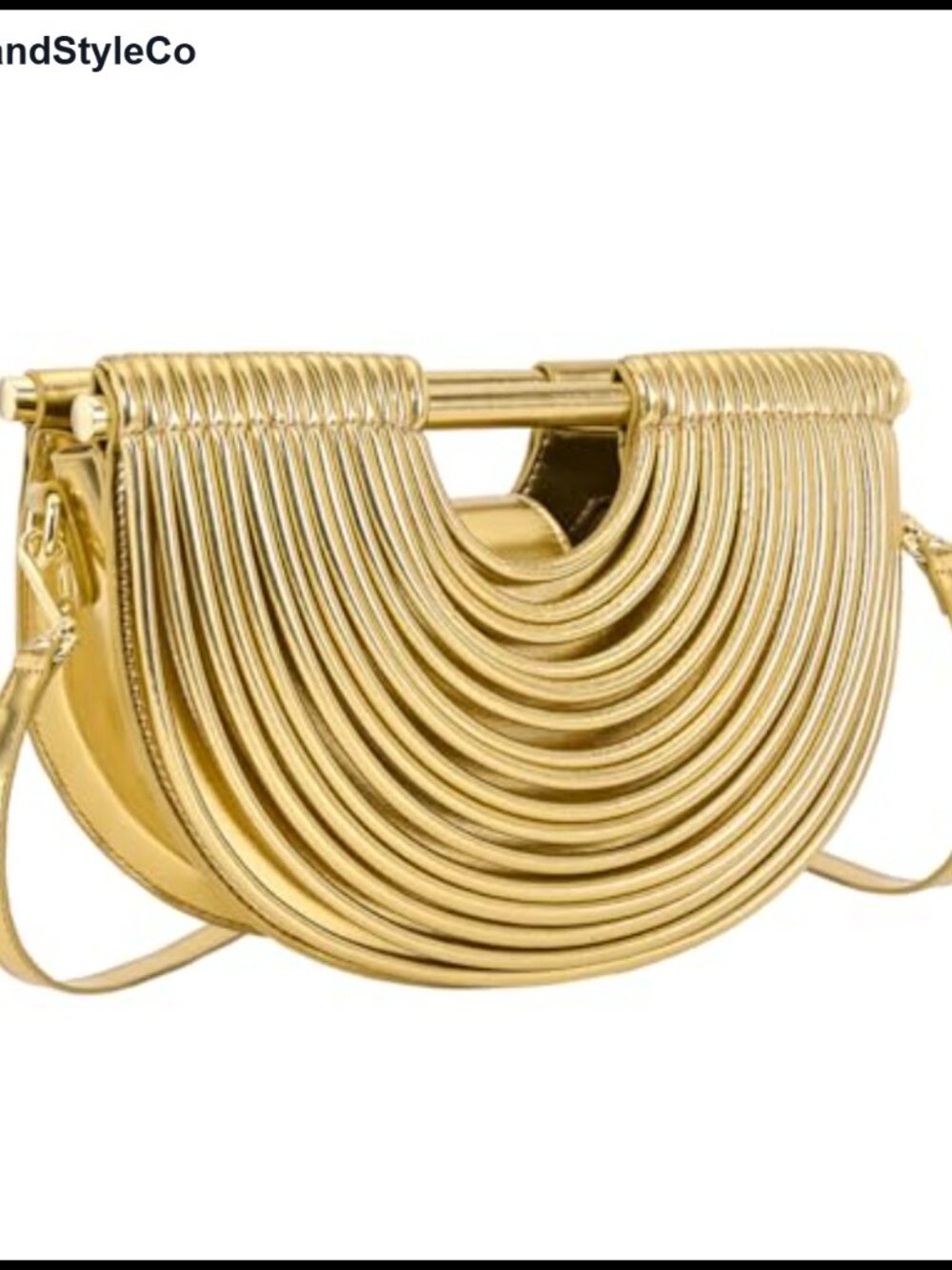 Metallic PU Leather Half-Moon Evening Clutch with Strap